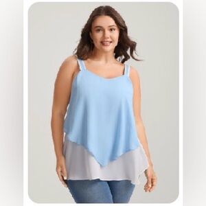 BloomChic Light Blue/White Layered Ribbon  Detail Tank Top size 1X 14-16)